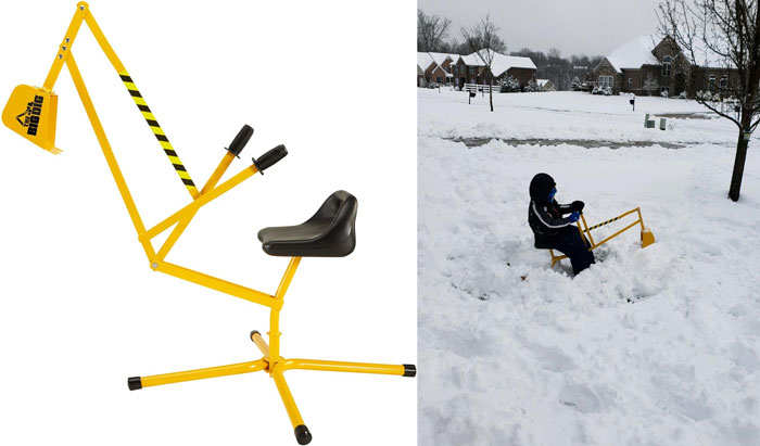 Sandbox Digger Excavator Crane: Designed not only for sand and dirt, but also perfect for shoveling snow in your backyard reminiscent of a playful construction site experience.