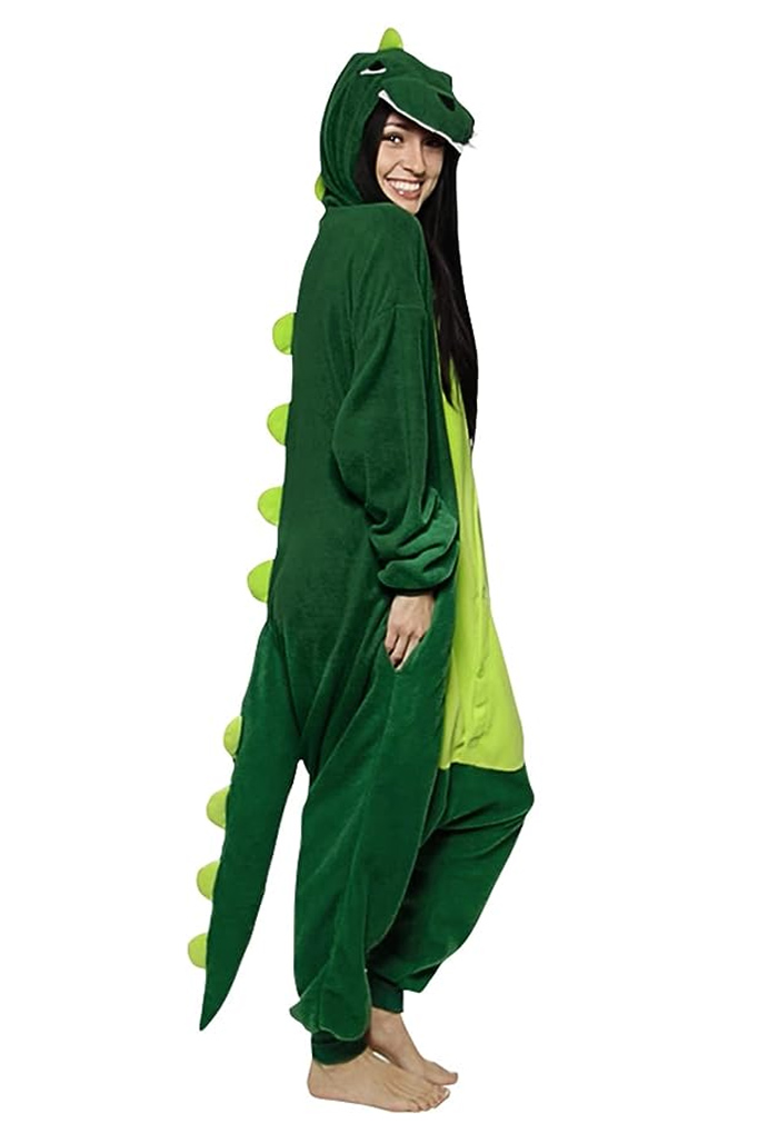 Dinosaur Adult Onesie T-Rex Halloween Costume: You'll feel like the queen of the prehistoric jungle and the life of the Halloween party.