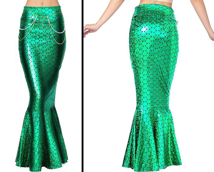 Spooktacular Creations Adult Metallic Shiny Mermaid Skirt: Dive into Halloween with the Little Mermaid inspired costume, making you the Queen of the Sea.