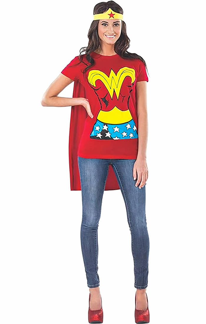 Rubies Women's DC Comics Wonder Woman T-Shirt With Cape And Headband: Perfect for unleashing your inner superhero and saving the day at any Halloween event.