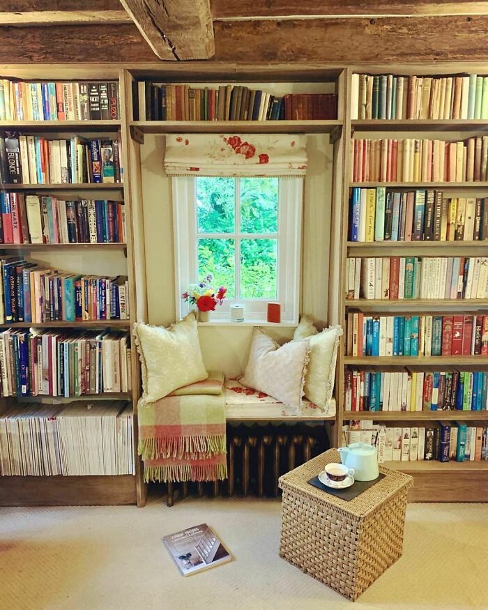 Small window nook in a home library 