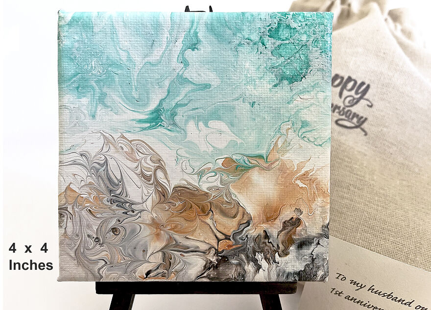 I Created This Ooak Abstract Marbling Painting On A Mini Canvas And I Will Add Your Personalized Letter To The Gift Set.