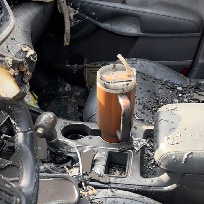 Stanley cup has ice after car fire: company buys girl new car
