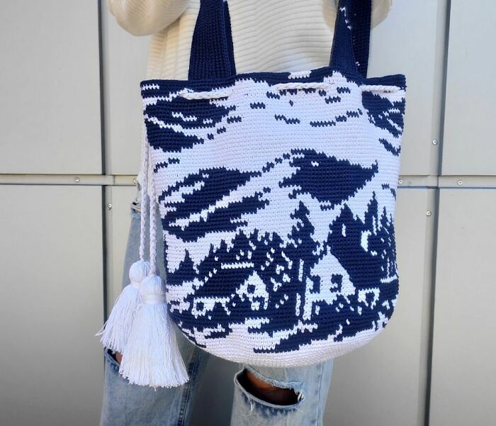 We Crocheted Bags With A Winter Landscape