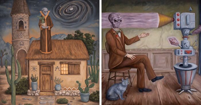 30 Paintings Of My Fantasy World Where Aliens Eat Gold And Steal Human Nightmares