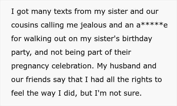 “AITA For Walking Out Of My Sister’s Birthday Party After She Announced She Was Pregnant?”