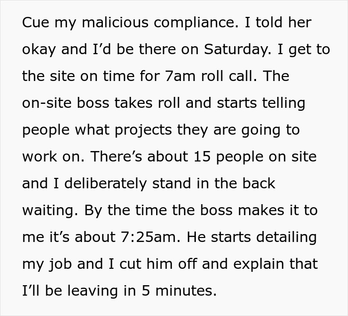 Person Maliciously Complies With A Stupid Work Policy By Coming To Work For Only 30 Minutes