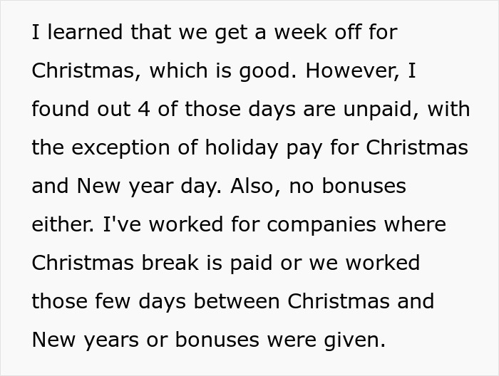 Employee Shares Their Frustration After Finding Out Company Doesn’t Pay For Christmas Break