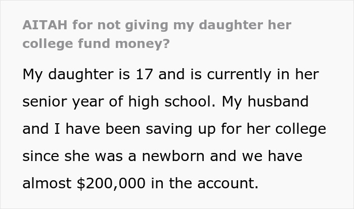 17-Year-Old Thinks She Is Entitled To Spend College Fund Money The Way She Wants, Gets Turned Down