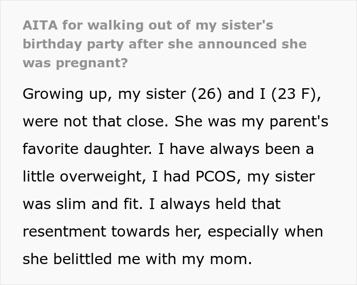 “AITA For Walking Out Of My Sister’s Birthday Party After She Announced She Was Pregnant?”