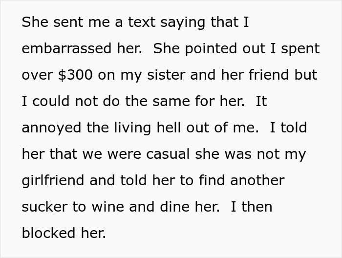 Woman Tries To Get Casual Date To Pay For Her Dinner With Friends, Gets Embarrassed And Blocked 