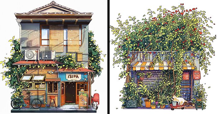 Google Street Views Of Japanese Houses Inspired This Artist To Illustrate Them (22 New Pics)