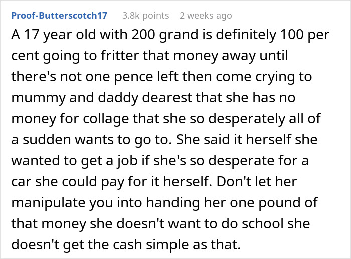 17-Year-Old Thinks She Is Entitled To Spend College Fund Money The Way She Wants, Gets Turned Down