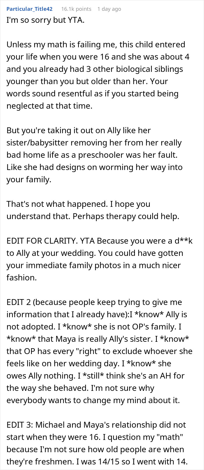 Woman Doesn’t See Girl Her Parents Took In As Family, Wants Family Wedding Picture Without Her