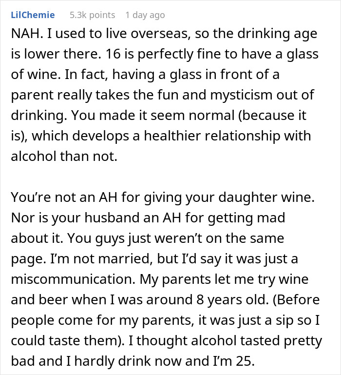 Wife Apologizes To Husband For Giving Wine To Their Teen Daughter But He Cannot Let Go Of It