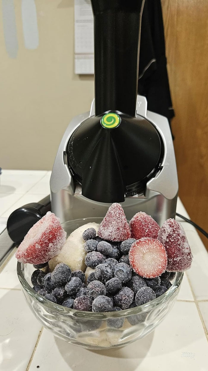  Yonanas Frozen Healthy Dessert Maker - 100% Fruit Soft-Serve  Maker (Black and White): Home & Kitchen