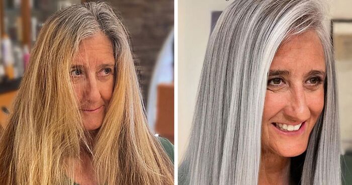 20 People Before And After Embracing Their Natural Gray Hair With The Help Of This Hairstylist (New Pics)