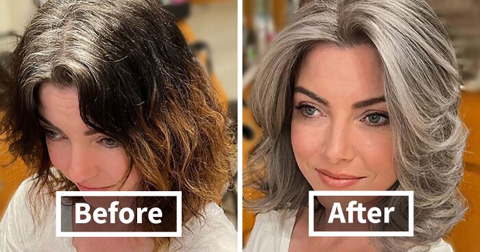 20 Before-And-After Photos Of Clients Embracing Natural Gray With This Hairstylist (New Pics)