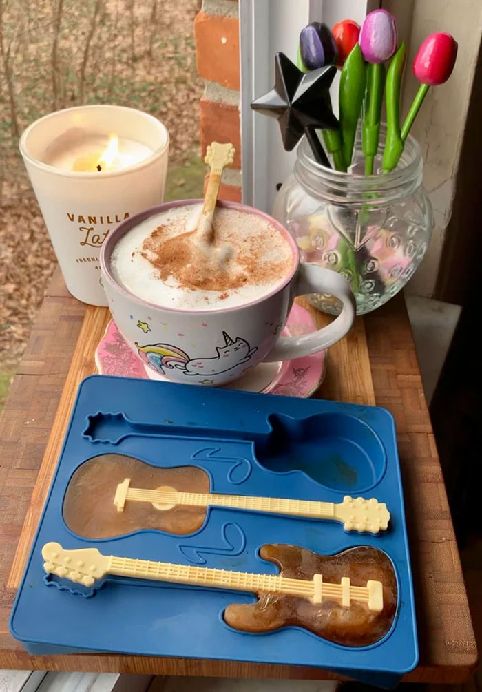 Coffee Guitar Ice Cubes. Cute And Functional So Your Coffee Doesn’t Get Diluted With Regular Ice