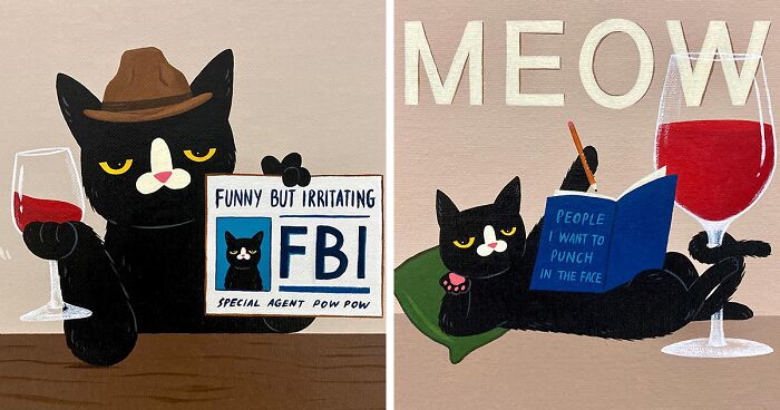 80 Hilarious Illustrative Paintings Of A Sassy Black Cat By This Artist