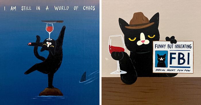 Illustrator Makes Funny Paintings Featuring A Black Cat With Attitude (80 New Pics)