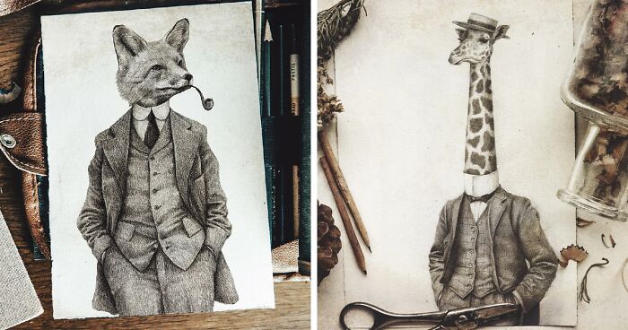 I Illustrated Animals In The Style Of Vintage Human Portraits (26 Pics)