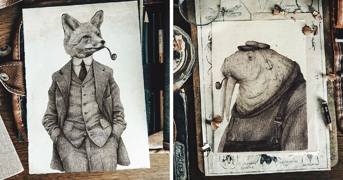 I Illustrated Animals In The Style Of Vintage Human Portraits (26 Pics)