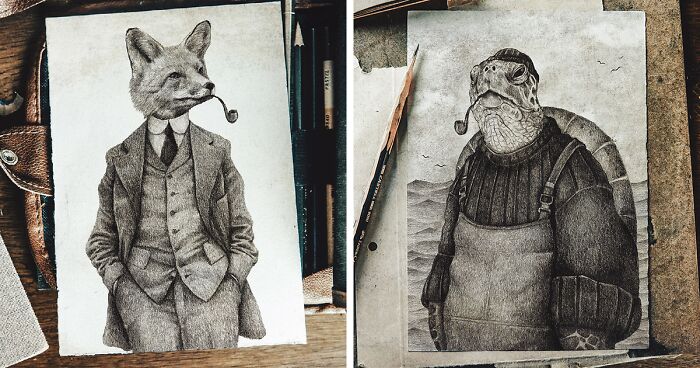 I Illustrated Animals In Vintage Human Portraits (26 Pics)