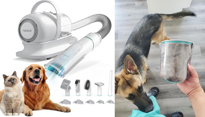 Pet Grooming Kit & Vacuum Suction: A convenient all-in-one tool that offers professional grooming, vacuum functionality for hair collection, and reduces noise for a fuss-free pet grooming experience at home.