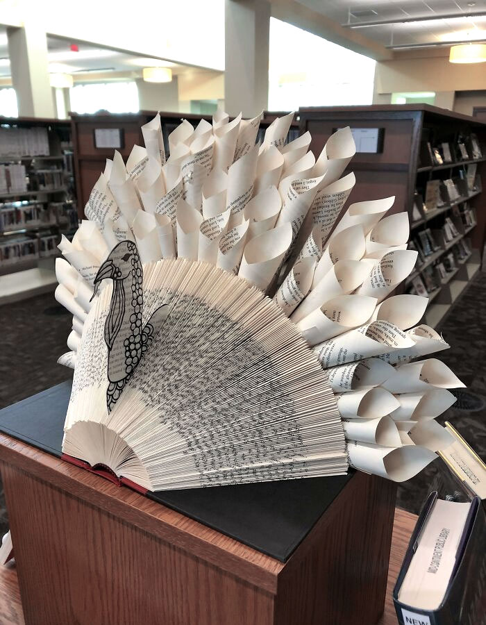 Took This Picture Around Thanksgiving, But This Is A Turkey Made Out Of Book Pages. My Local Library Did It