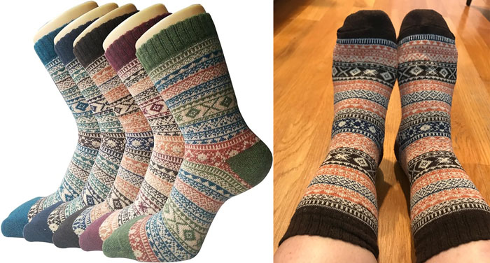 5 Pack Womens Wool Socks: Perfect for outdoor activities or cozy indoor lounging - their high-quality, plush comfort, and stylish design make them a must-have for the winter season and an ideal gift option.