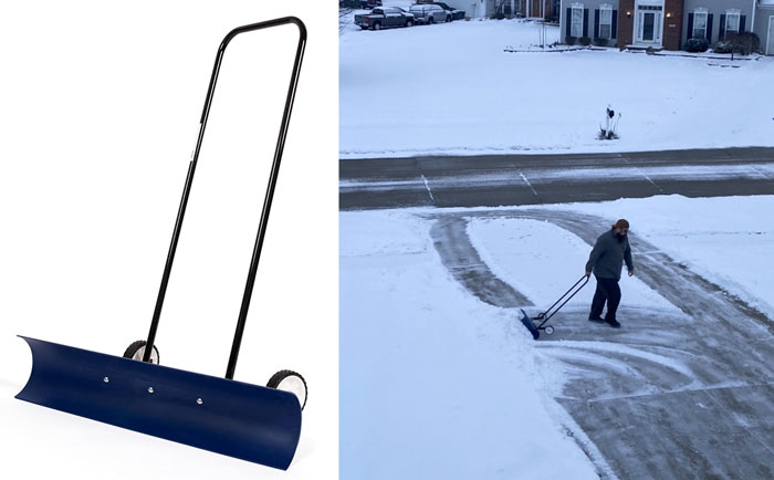 Bi-Directional Wheeled Snow Shovel Pusher: Conquer winter's wrath with this heavy-duty, time-saving shovel that effortlessly clears snow with its durable wheels and efficient design.