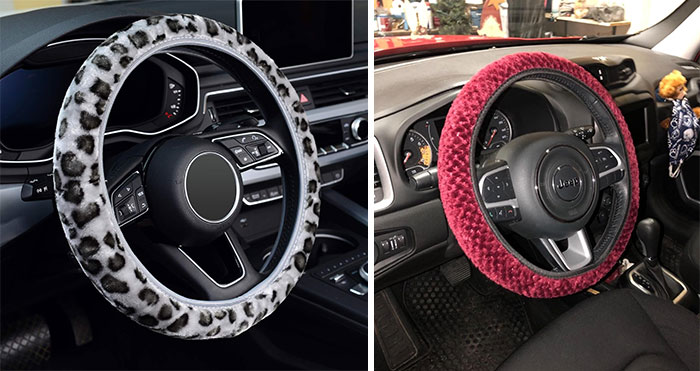 Elastic Long Microfiber Plush Steering Wheel Cover: For a better, safer grip on icy days and a stylish upgrade to your car's interior decor, perfect for those tired of handling a cold steering wheel!