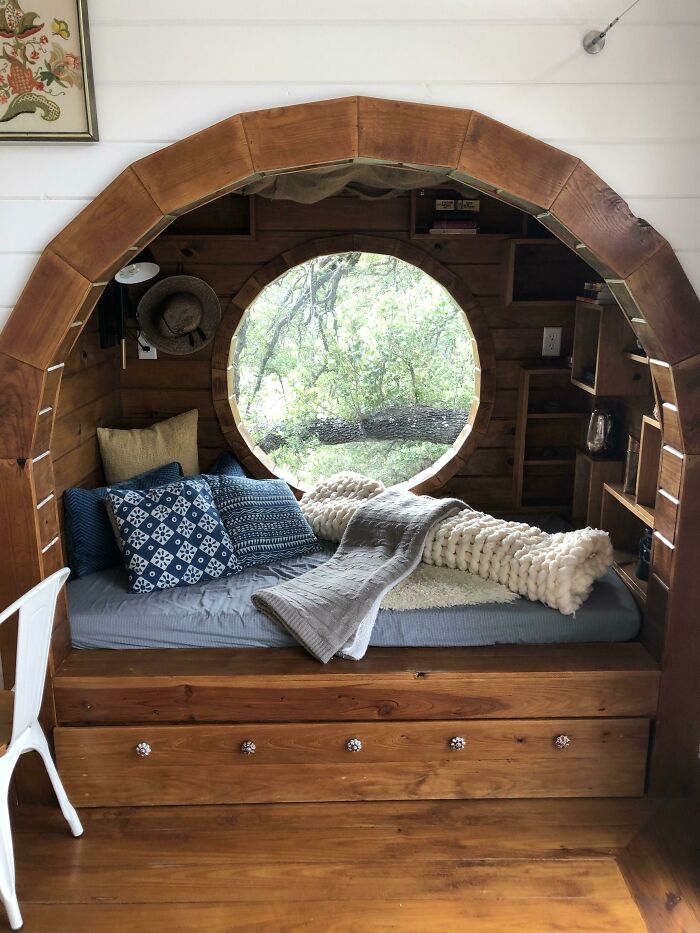 Reading Nook With A Porthole To The Texas Woods
