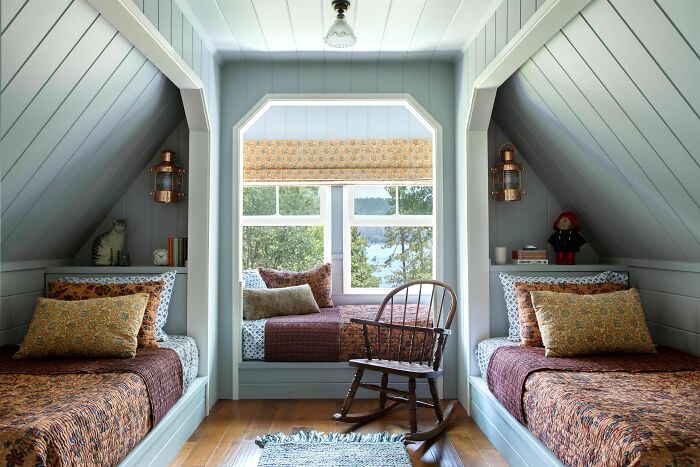 Bunk Room With A Window Nook In A Vacation Home Overlooking Lake Arrowhead, San Bernardino County, California