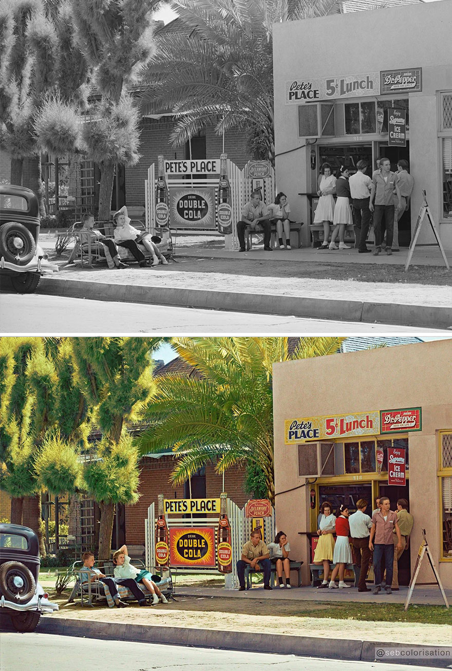 Small Lunchroom Where Students Gather Near Phoenix Union High School. Phoenix, Arizona, May 1940