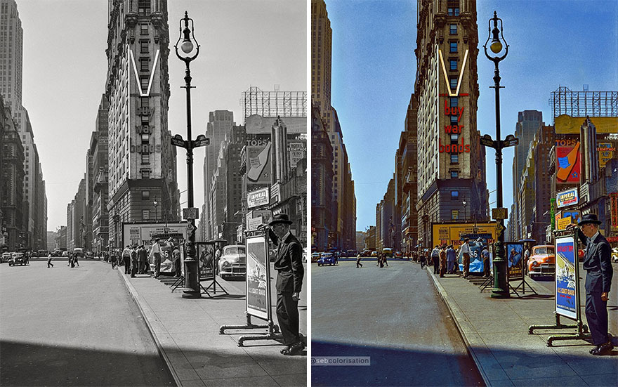 New York. Looking North On Broadway At Times Square, September 1942