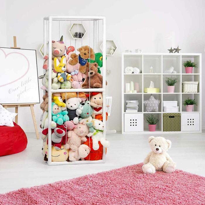 Stuffed Animal Storage Hammock, Wood Stuffed Animal Holder, Playroom Nursery Toy Storage Organizer, Decorative Wall Hanging Caddy Corner Stuffed