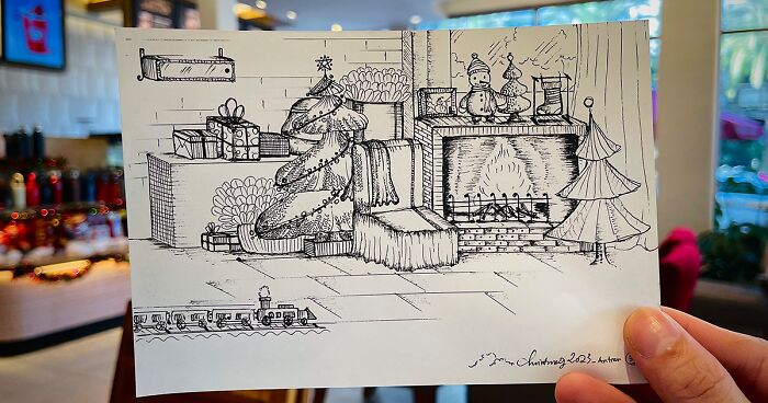 I Drew My Christmas Memories Using A Ball Pen (12 Pics)