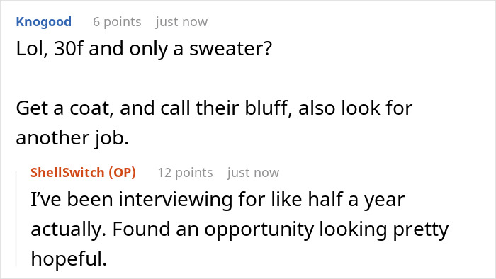 Boss Immaturely Threatens To Write Worker Up For Wearing A Sweater After Clocking Out