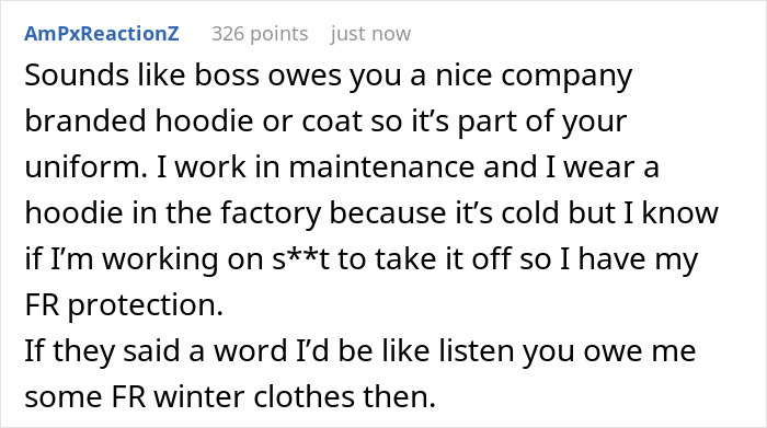 Boss Immaturely Threatens To Write Worker Up For Wearing A Sweater After Clocking Out