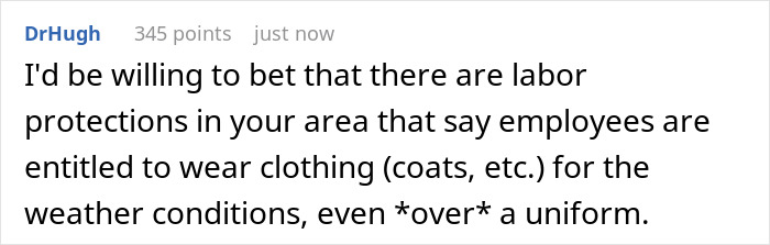 Boss Immaturely Threatens To Write Worker Up For Wearing A Sweater After Clocking Out