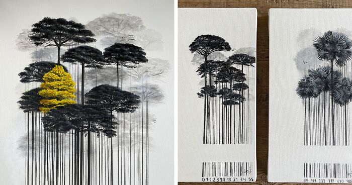 Influenced By Colombian Plants, I Created Original Paintings Where I Turned Barcodes Into Trees (27 Pics)