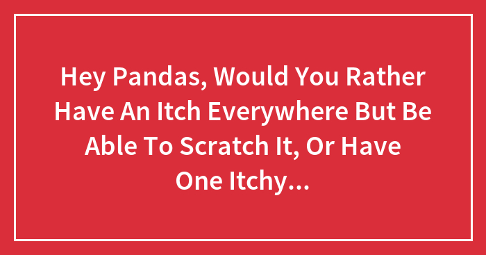 Hey Pandas, Would You Rather Have An Itch Everywhere But Be Able To Scratch It, Or Have One Itchy Spot But Be Unable To Scratch It? (Closed)