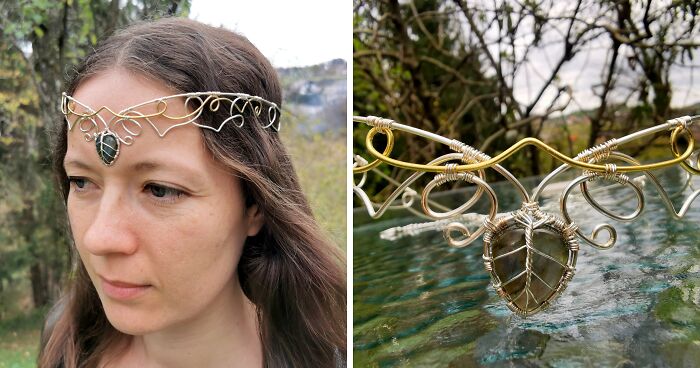 I Made An Elven Crown With Wire And A Labradorite Gemstone (8 Pics)