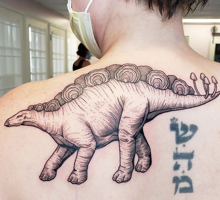 Stegosaurus For Kayla. Thanks So Much For Getting This Fun Flash Design (Existing Tattoo Not By Me)