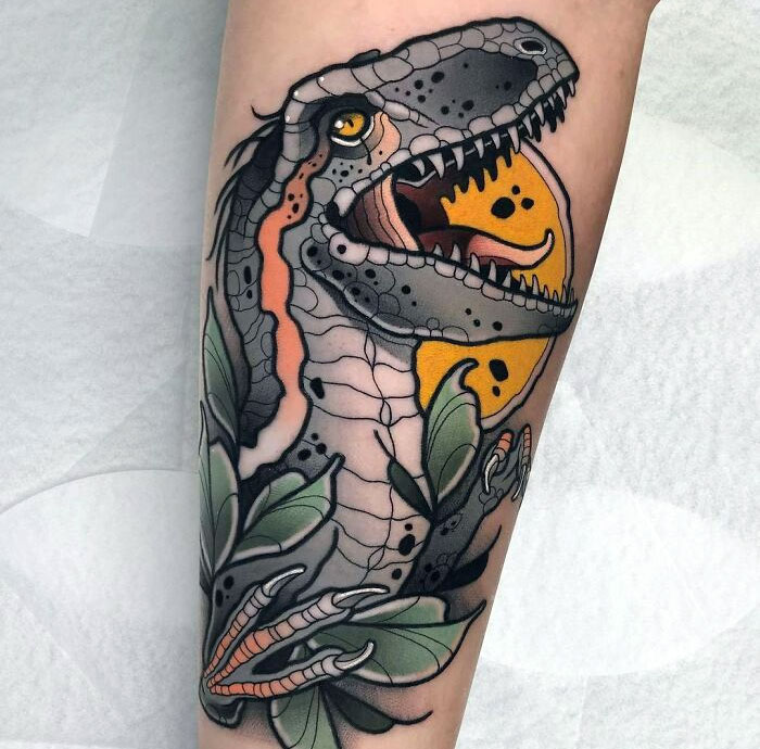 Velociraptor Tattoo. Thank You For The Trust And Letting Me Do This Cool Dinosaur