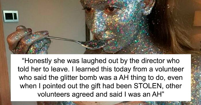 Woman’s House Is Flooded With Glitter After She Stole A Display Gift With A Hidden Glitter Bomb