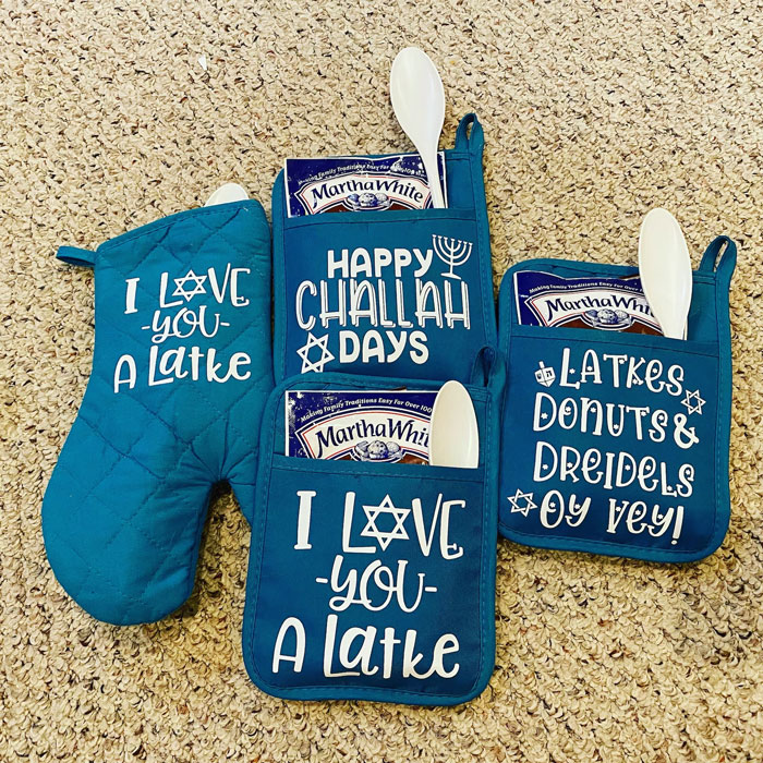 Personalized Hanukkah Cooking Potholder: A perfect and affordable gift for moms and grandmothers who love a good latke and a pun.