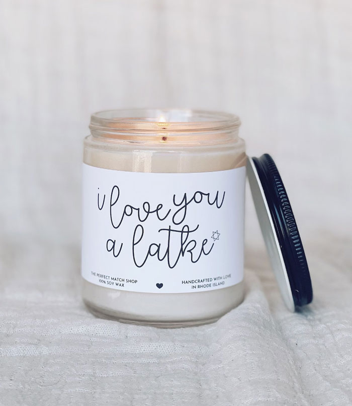 'I Love You A Latke' Candle: Super cute, eco-friendly candle, featuring a myriad of intoxicating scents they'll absolutely adore!